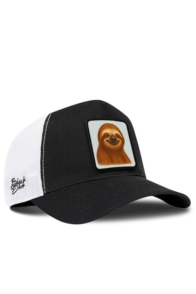 BlackBörk Black-and-White Cordura Trucker Cap with a Lazy Animal Logo