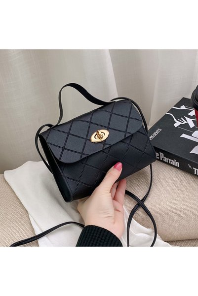 hanzhi Women Small Square PU Shoulder Bag Rhombus Embossed Lock