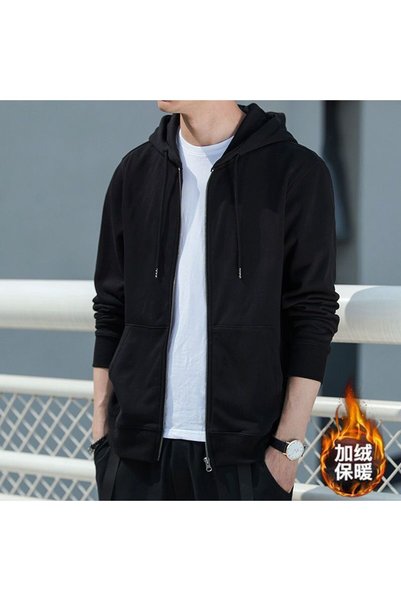 hanzhi Men Hoodie Jacket Fleece Lined Zipper Plus Size