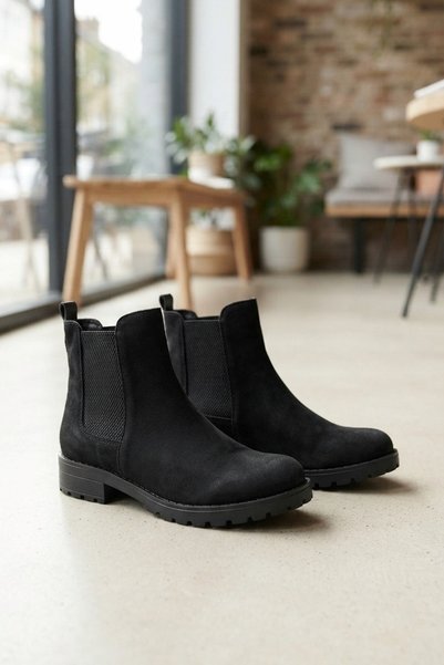 ANKAMODAHOME Women's Black Suede Chelsea Boots with Elastic Side Panels and T...