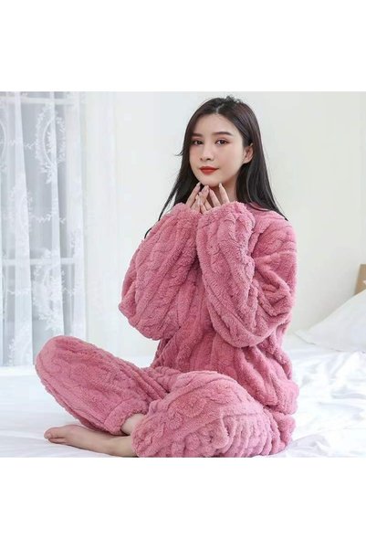 hanzhi Women Coral Velvet Pajamas Set Winter Thick Warm