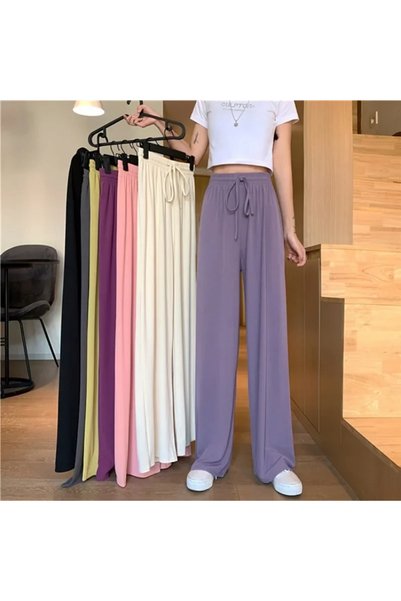 hanzhi Women Casual Pants Polyester Loose High Waist