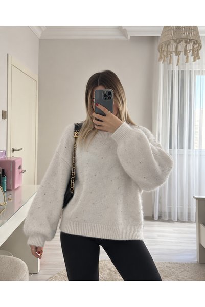 Ekim Store Weicher Strickpullover mit glitzernden Steinchen als Verzierung