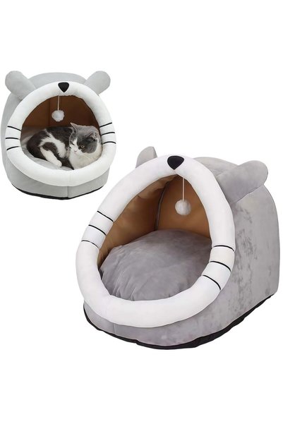 oldlaiben Cat Bed Semi-Enclosed for Indoor, Portable Cat Cave Bed with Plush ...
