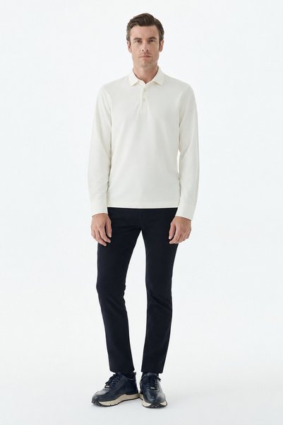 Jakamen Hanorac alb, slim fit, cu guler polo și fermoar