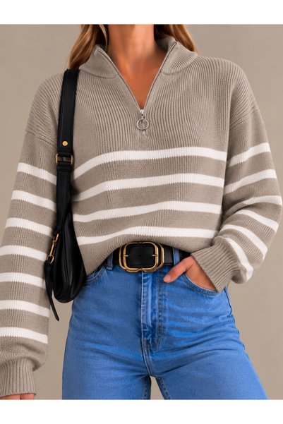 FAVORİST Women's Half Zipper Thessaloniki Knitted Sweater Kpln