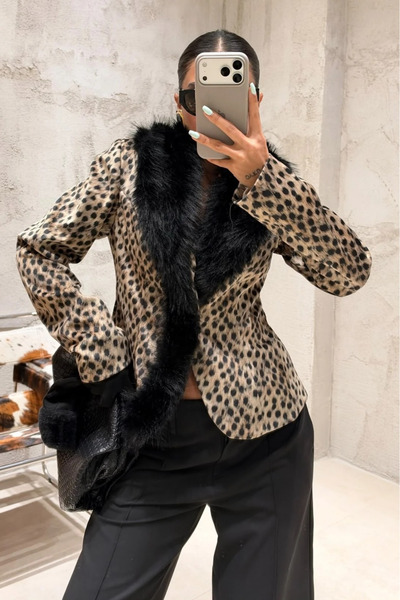 My Blog Fur-Trimmed Bambi Jacket - 8781