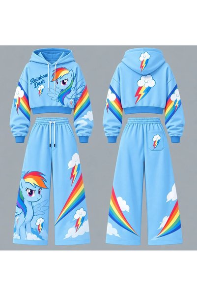 Minga London Set din două piese Rainbow Dash cu model curcubeu – pantaloni de...