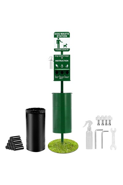 VEVOR Dog waste station, Size: 300 x 300 x 2300 mm, Color: green, Model numbe...