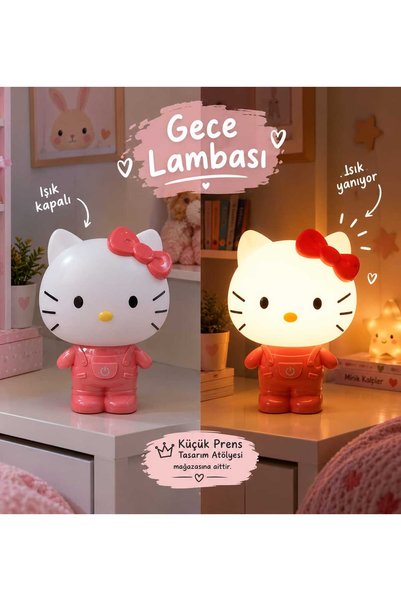 Yağmur GIRL'S BEDROOM NIGHT LIGHT—HELLO KITTY MODEL, PINK, DECORATIVE ROOM LI...