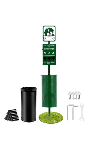 VEVOR Dog waste station, Size: 300 x 300 x 2300 mm, Color: green, Model numbe...