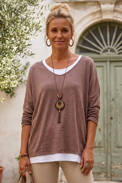 Chiccy Italian Collar 3-Piece Set: Light Brown V-Neck Long-Sleeve, Sleeveless...