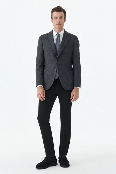 Jakamen Anthracite Slim Fit Mono-Collar Patterned Jacket