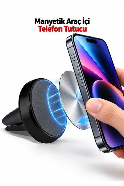 Dexmon Mıknatıslı Manyetik 360 Dönen Araç İçi Telefon Tutucu Havalandırma Izgarası Klipsli Metal Plakalı Telefon Standı