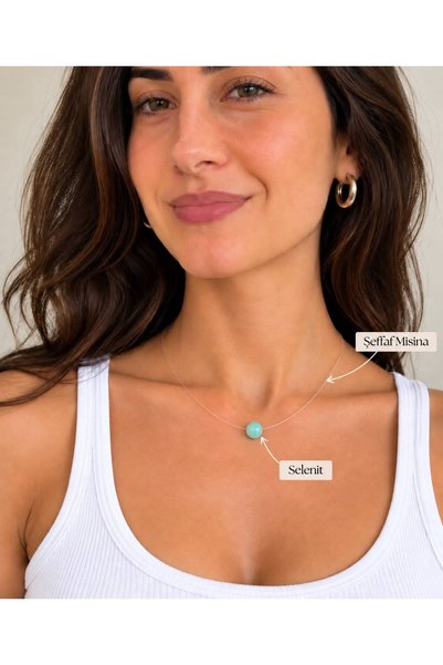 HUBANN Handmade Women's Necklace with Natural Green Stones: Minimalist, Trans...