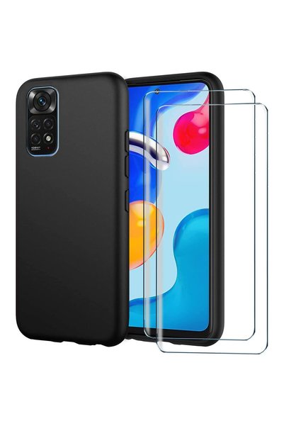OEM Калъф за телефон и 2 защитни фолиа, силикон, за Redmi Note 11S, черен