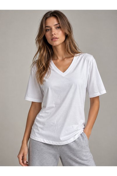 Chicup Aura White V-Neck Women's T-Shirt