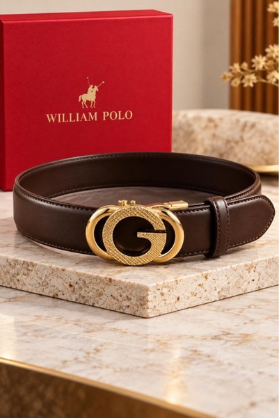 WİLLİAMPOLO Salah Brown Genuine Leather Gold Buckle Women's Belt
