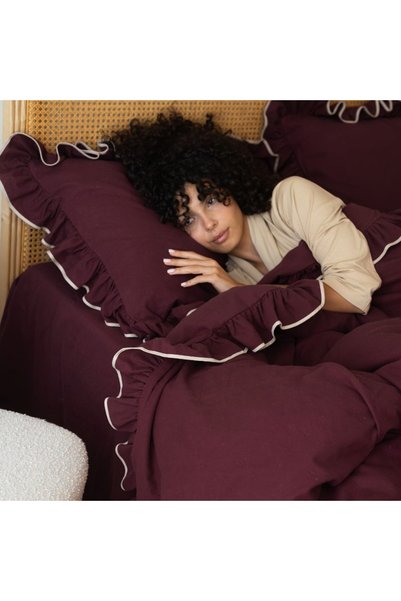First Choice Lenjerie de pat flanel bumbac Josef cherry (bordo) cu volane,