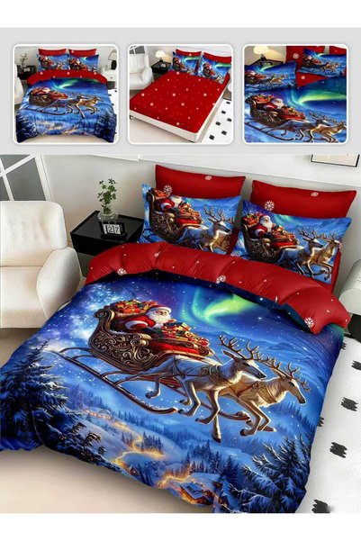 naniland.ro 6-piece Christmas bedding set, golden sleigh full of gifts and fl...