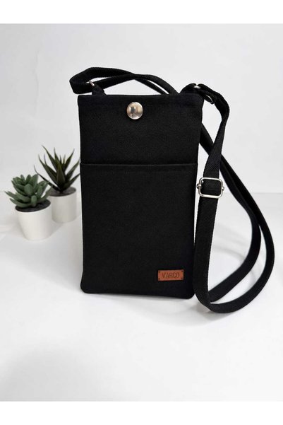 AKSESUARSEPETİ Handmade, with Pockets, Black, Lined, Adjustable Straps, Phone...