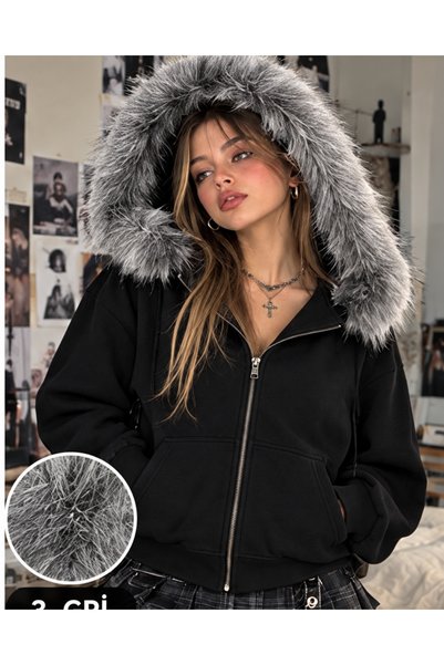 Toum Regular-Fit Zip-Up Hoodie with Fur Trim