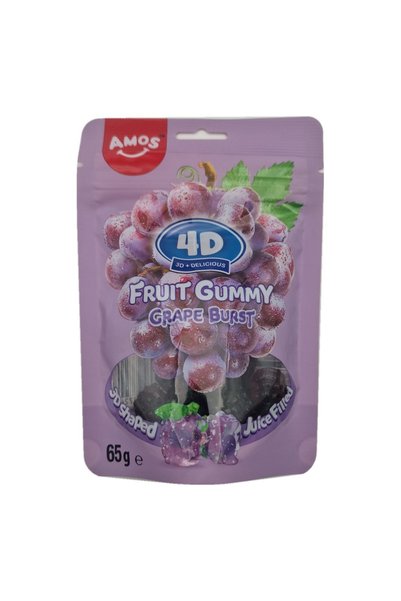 Amos Jeleuri 4D Fruit Gummy Grape Burst, 6 x 65g