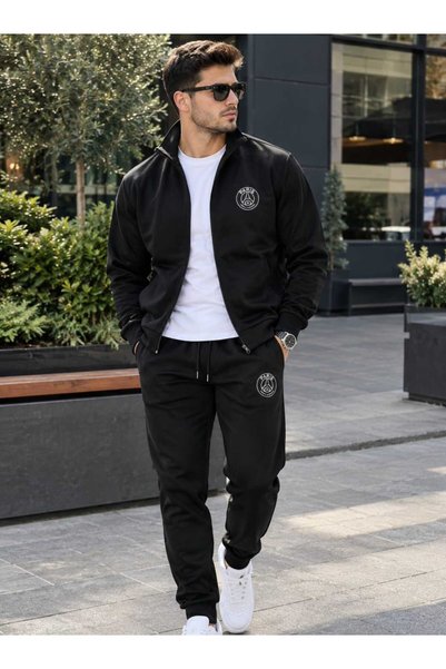 NOFLEN Sports Black Mock Neck Jacket and Paris Scuba Sweatsuit Set