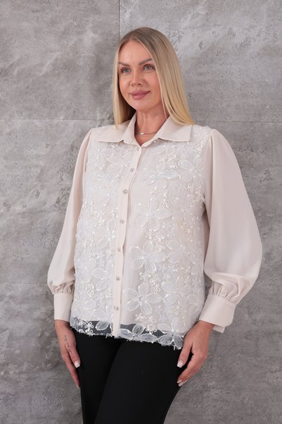 KİFAYET Cămașă de seară elegantă, mărime mare, cu guler de cămașă, nasturi di...