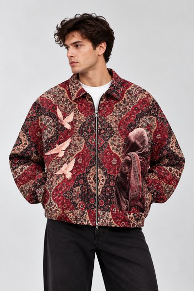 İLKCET MODA Oversized Unisex Jacket with Ethnic Patterned Design