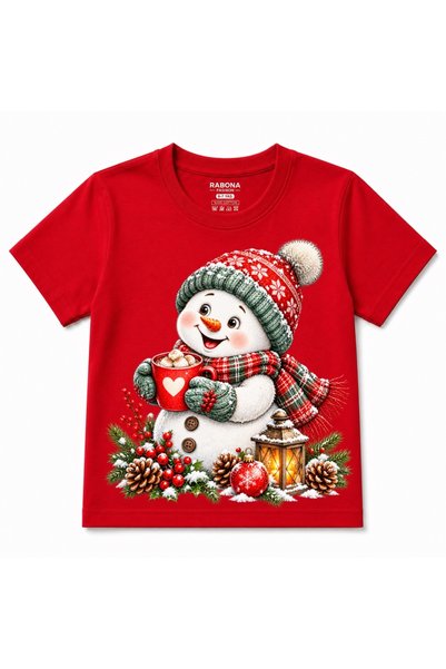 Rabona Fashion Cozy Snowman – تي شيرت أطفال بتصميم رجل الثلج اللطيف مع الشوكو...