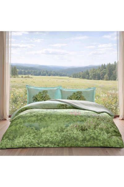 Taç Double Duvet Cover Set with elastic made of 100% Cotton , Seran Verde, TA...