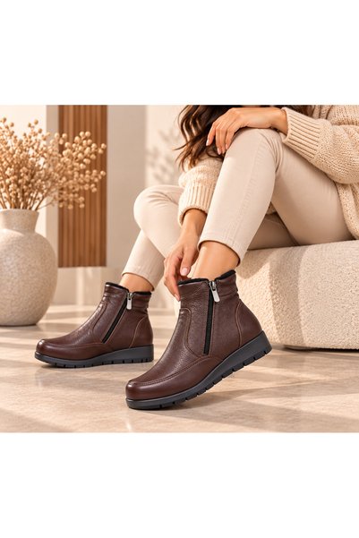 Ramer Women's Genuine Leather Zipper-Closure Orthopedic Sole Comfortable Casu...