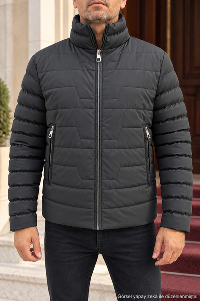 Polo State Men’s Mock Neck Geometric Quilted Puffer Coat with Zippered Pocket...