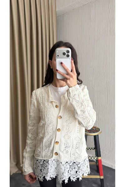 FEMELLE Women's Lace-Hem Knitted Cardigan