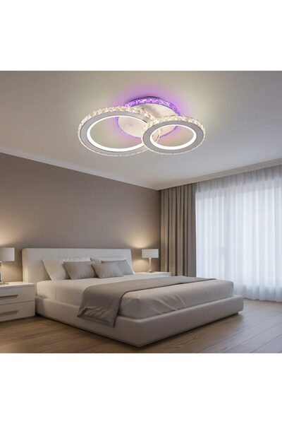 OEM Lustra LED cu telecomanda si cristal NOVA ROTONDA RGB 42W, 2 Cercuri, lum...