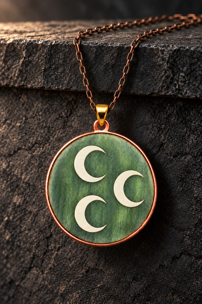 İyyaKee Green 100% Copper Round Necklace with Three Crescent Motifs for Women...