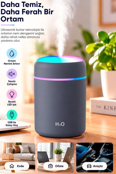 Dexmon Mini Hava Nemlendirici Buhar Makinesi 7 Renkli LED Işıklı USB Şarjlı Taşınabilir Sessiz Çalışan Masaüstü Oda Nemlendirici