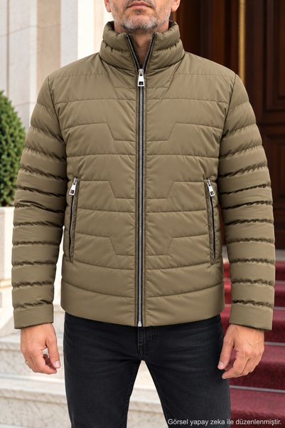 Polo State Men’s Mock Neck Geometric Quilted Puffer Coat with Zippered Pocket...
