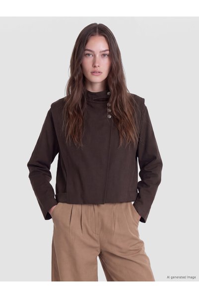 LC Waikiki Nevavm Lcw Modest Brown High Collar Oversize Women's Raincoat with...