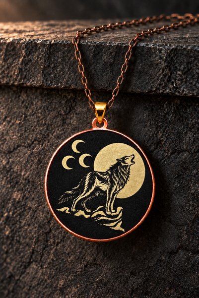 İyyaKee 100% Copper Necklace for Men and Women Featuring the Grey Wolf and Th...