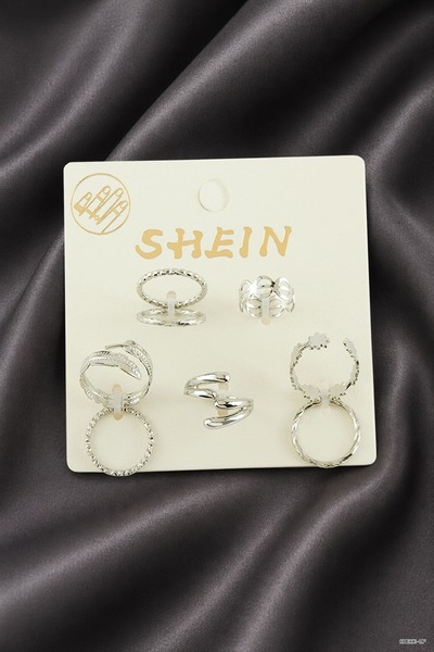 ZERO LAND SVL-SHOP Set of 7 Luxury Leaf-Shaped Link Rings (165235) Silver Color