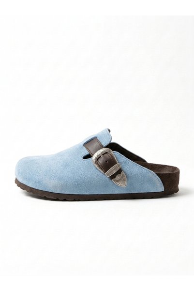 Bequemere Unisex Blue Genuine Suede Leather Western Cowboy-Style Buckled Orth...