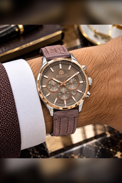 Bigotti Milano BG.1.10299-3 Men's Chronograph Watch, Brown Dial, Rose Gold Ca...