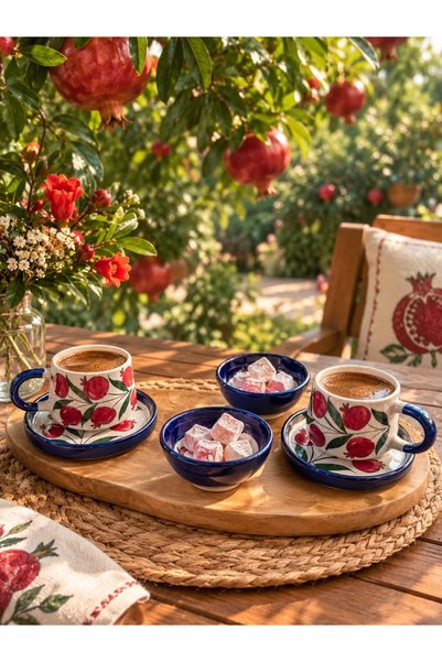 Ayosse Handmade 2-Piece Pomegranate-Patterned Coffee Set