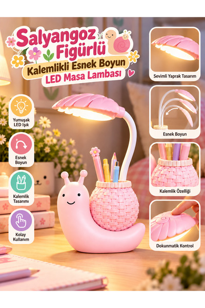 BERRY CONCEPT Salyangoz Figürlü Kalemlikli Esnek Boyun LED Masa Lambası