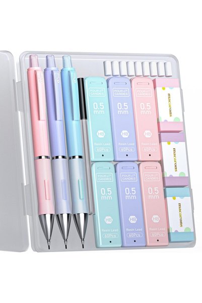 Four Candies Pastel Mechanical Pencil Set – 3 Pieces of 0.5 mm Mechanical Pen...