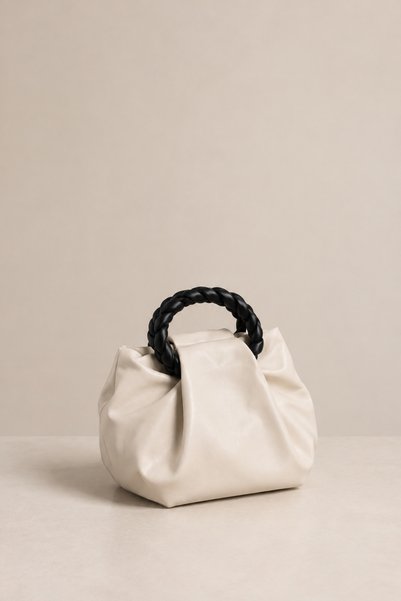 Moom Bag Women's Beige and Black Soft Leather Strappy Shoulder Bag with Knit ...