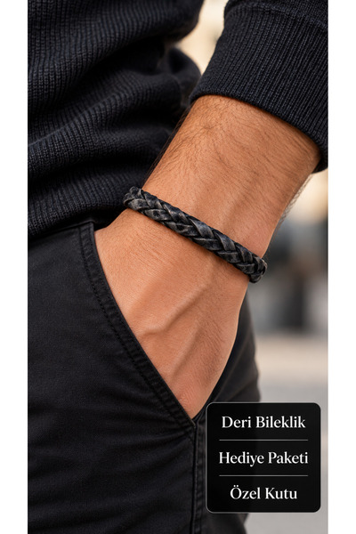 HER ŞEY NOTA www.herseynota.com Verneli Xavora Dark Gray Leather Men's Bracel...