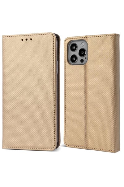 MOOZY Калъф за телефон, Moozy, Flip On, за iPhone 14 Pro, златен, от кожа